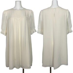 Reformation Conrad Mini Dress 12 Ivory Short Sleeve Shift Lined Cottagecore